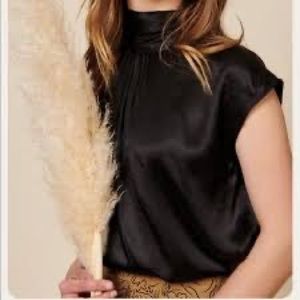 Whimsy + Row Black Satin Julia Top